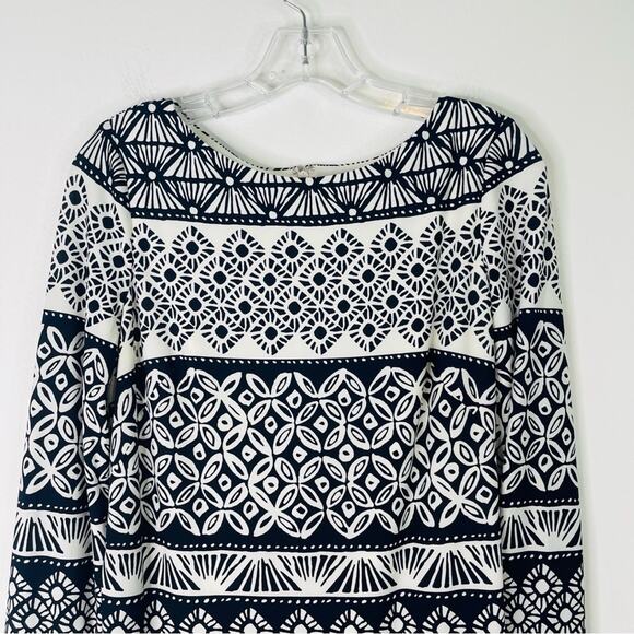 Eliza J blue white abstract preppy ruffle coastal office stretchy dress 6 - Picture 2 of 7